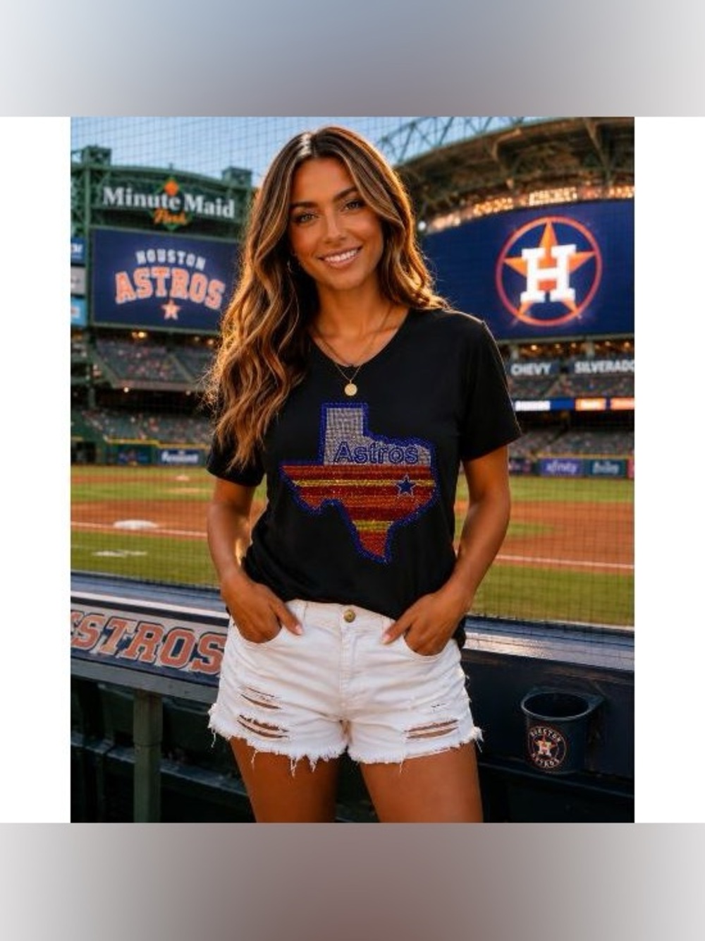 BRAND NEW WITH TAGS Crystal Embellished Texas Astros Bling V-Neck Tee